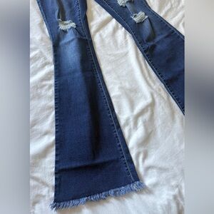 YMI Dark Blue Flare Jeans with Frayed Hem